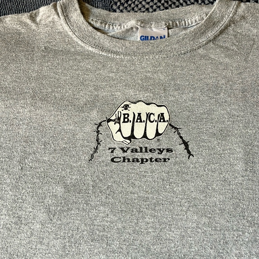 B.A.C.A. Bikers Against Child Abuse t-shirt size Large. Grey